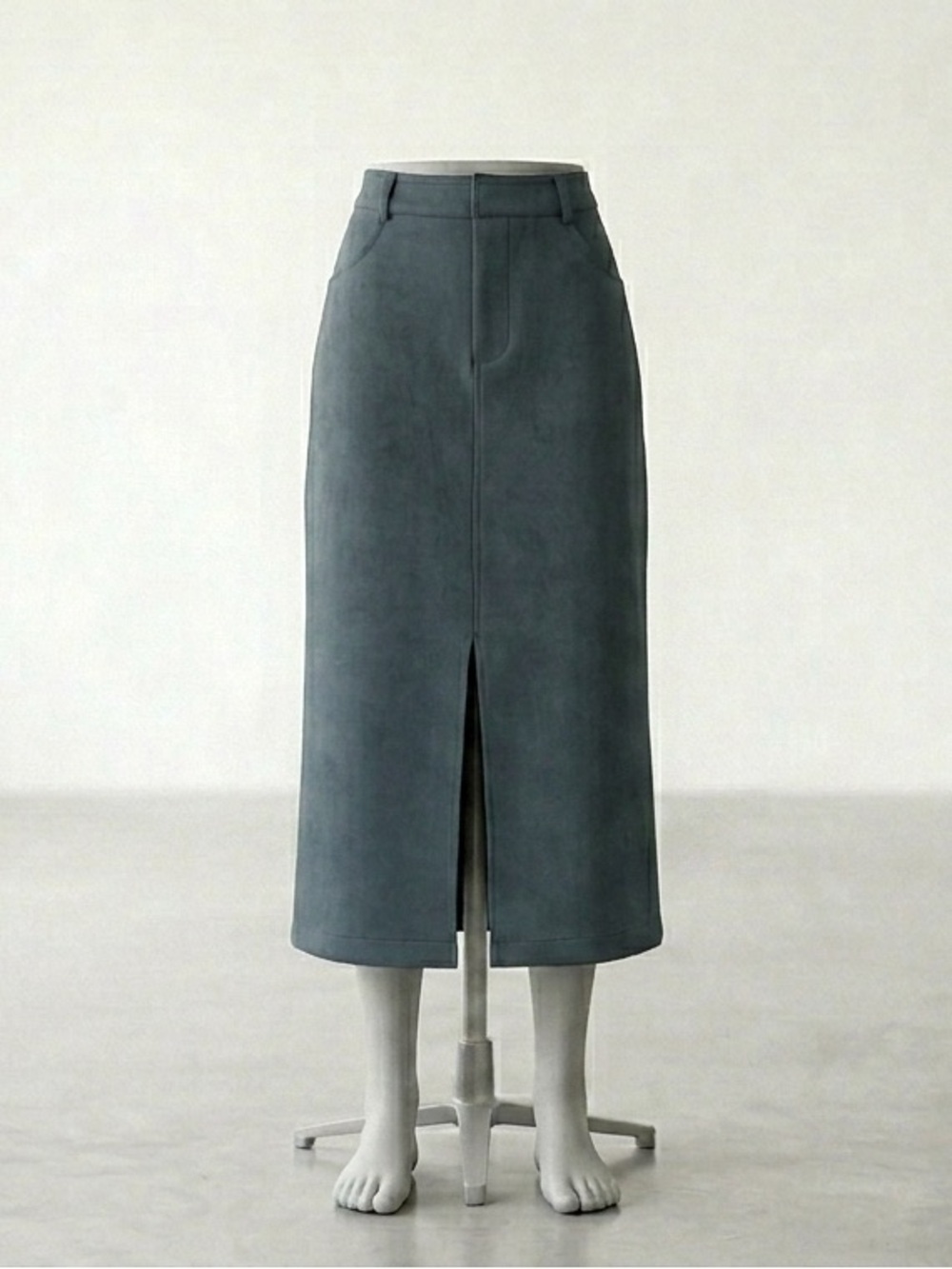Classic High-Waist Midi Skirt in Navy